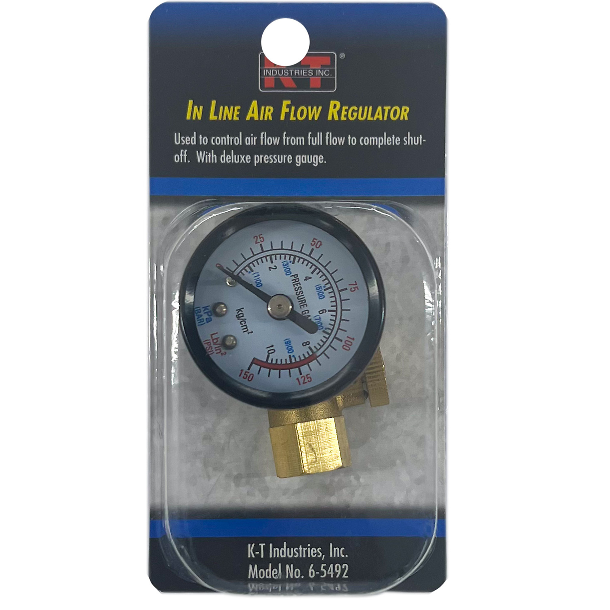 K-T Industries In-Line Air Flow Regulator with Gauge — 1/4in. NPT, 0-160 PSI, Model# 6-5492